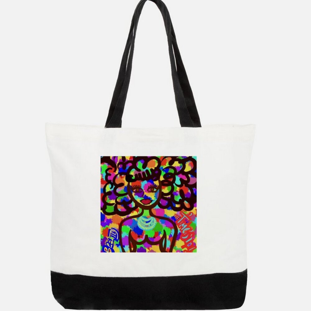 💖NEW!Large Cotton Tote "AFRO BEAUTY" my Art print Boutique